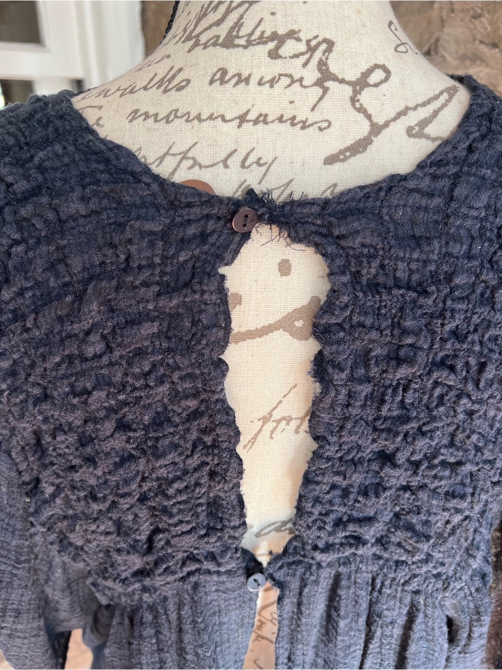 EUC size S Free People One Hyacinth Indigo blue Smocked Flutter Sleeve Top - Picture 6 of 8
